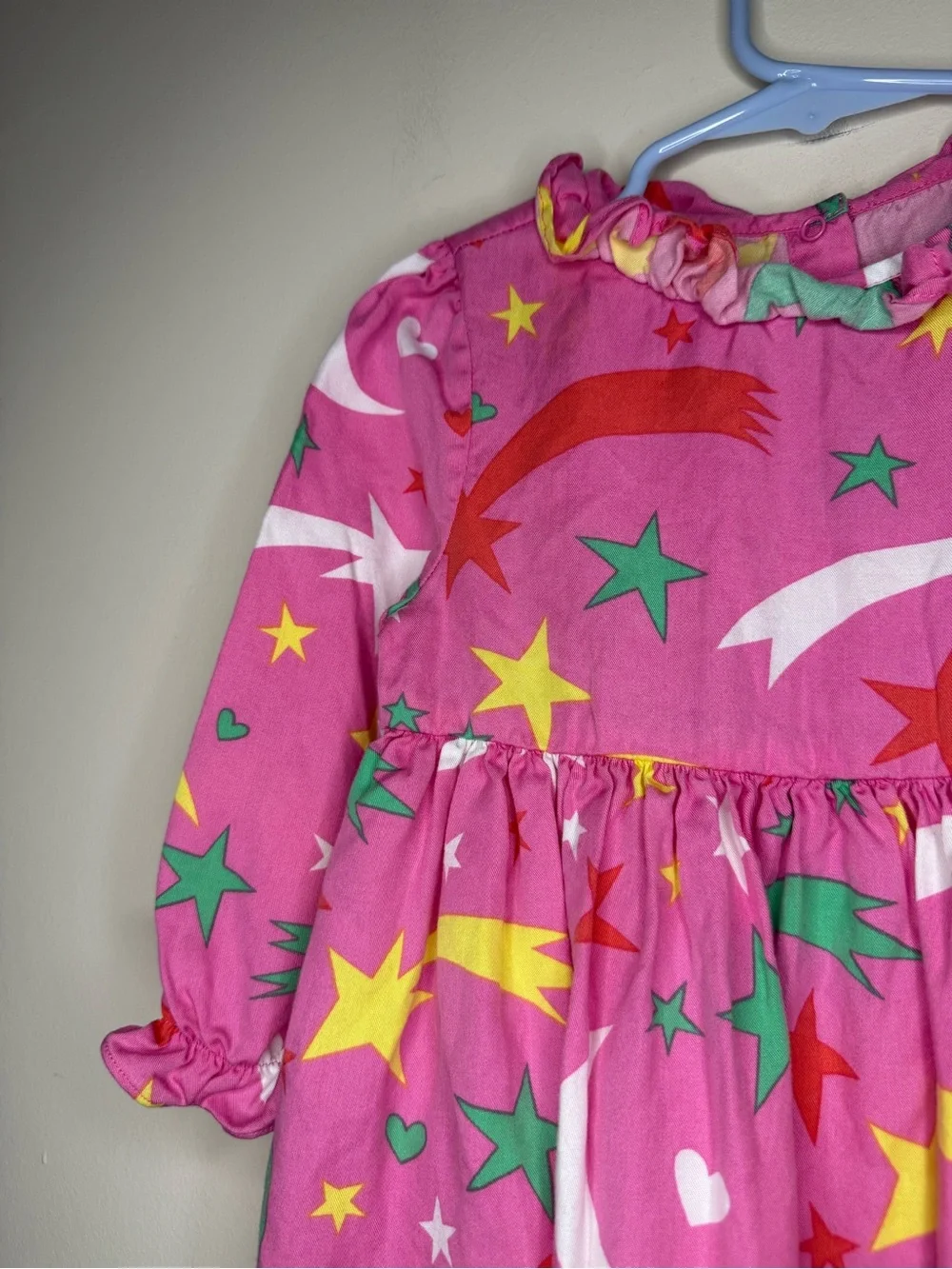 STELLA MCCARTNEY Pink Contemporary Shooting Star Print 100% Lyocell Ruffle Dress